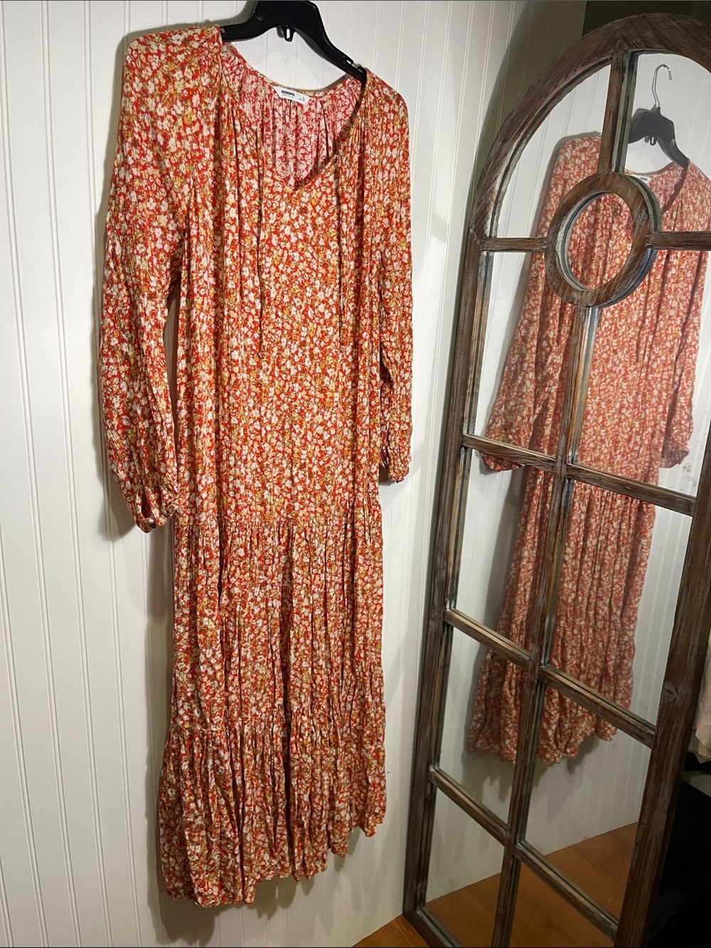 Sonoma Orange Floral Tiered Maxi Dress
